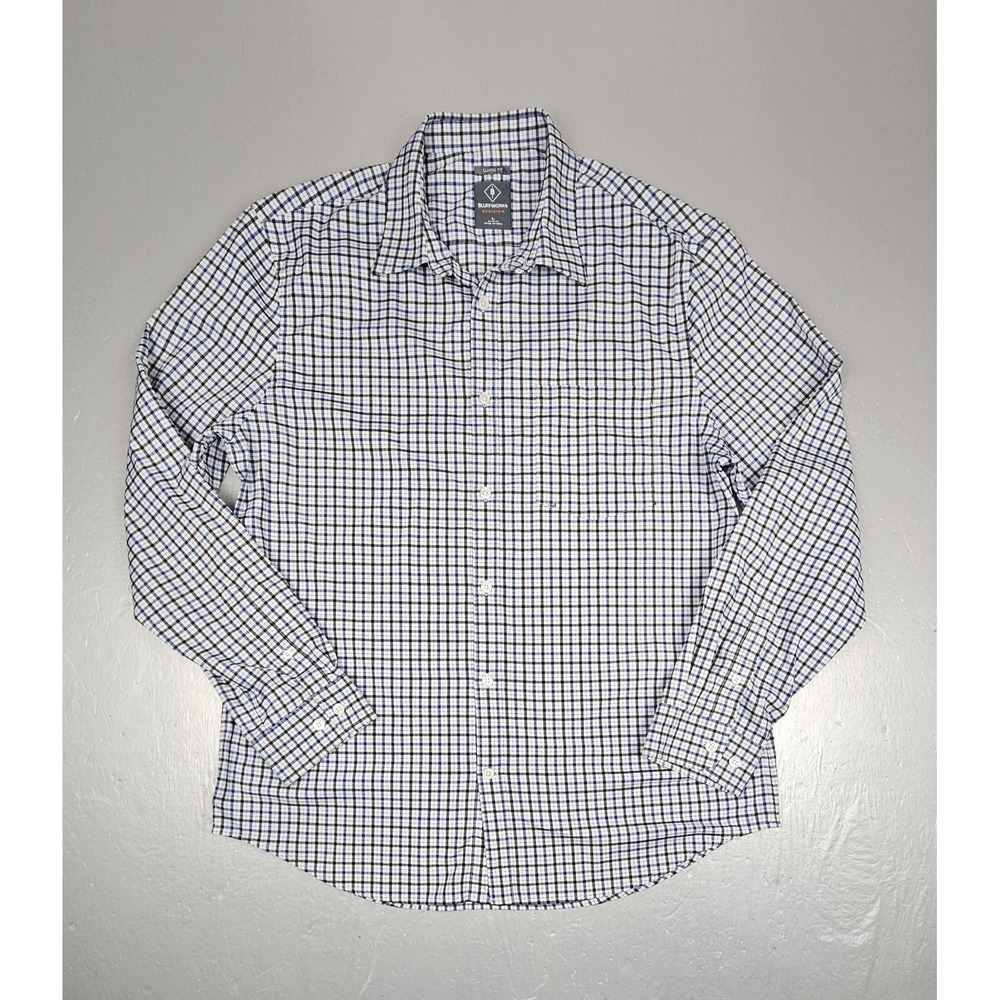 Bluffworks‎ Meridian Button Up Shirt Mens Lrg Blue Plaid Classic Fit Long Sleeve